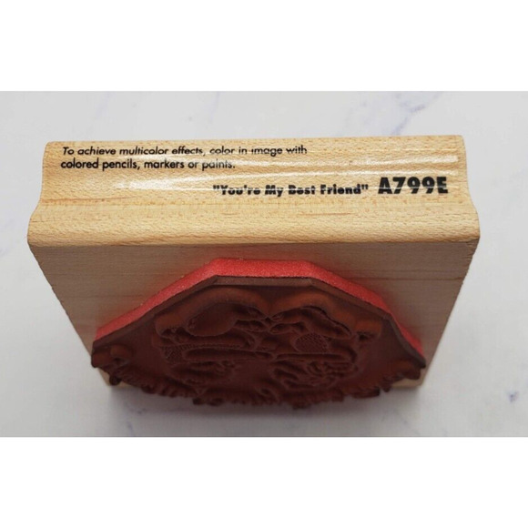 Bear and Rabbit Your My Berry Best Friend Rubber Stampede Wood Mounted Stamp - Picture 2 of 7